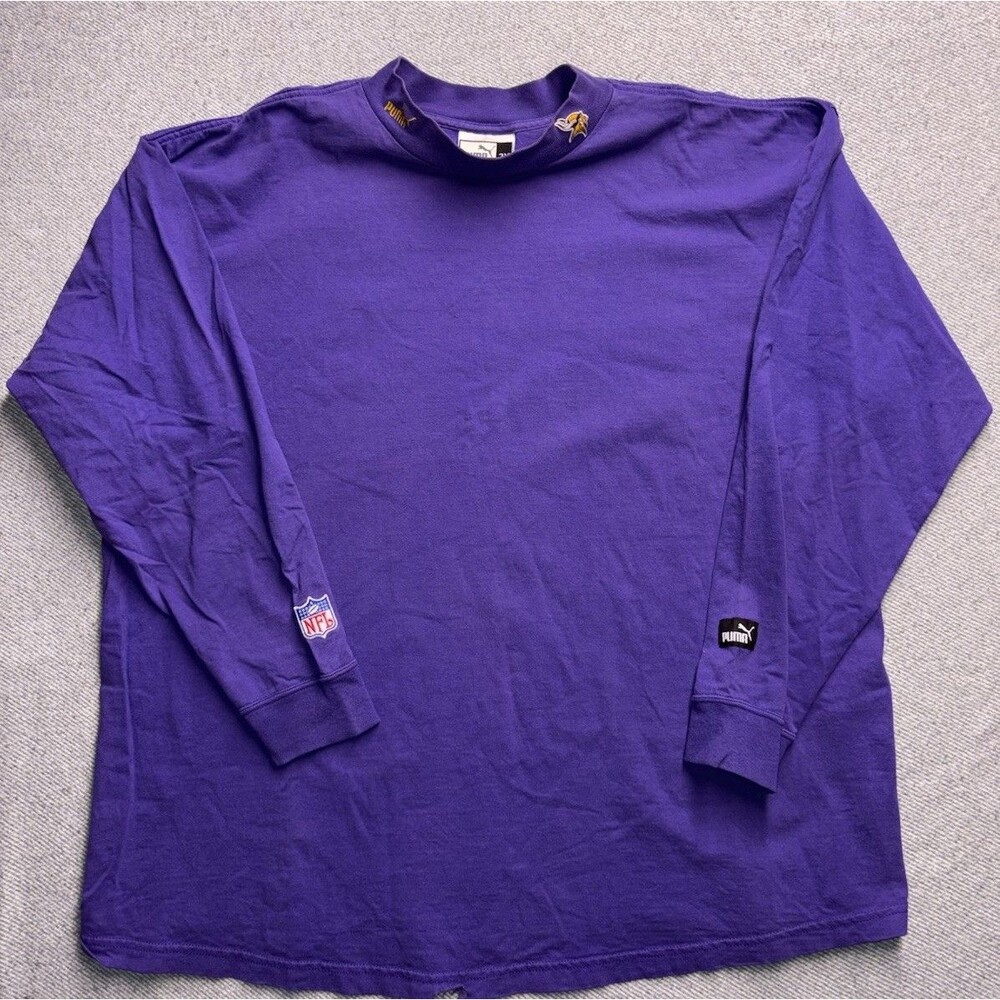 Vintage Puma NFL Minnesota Vikings Long Sleeve Purple Shirt Mens 2XL Made In USA